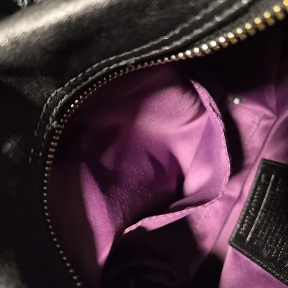 Coach Ashley Black Pebbled Leather Satchel Bag | Purple Lining | F15445 - Picture 7 of 11